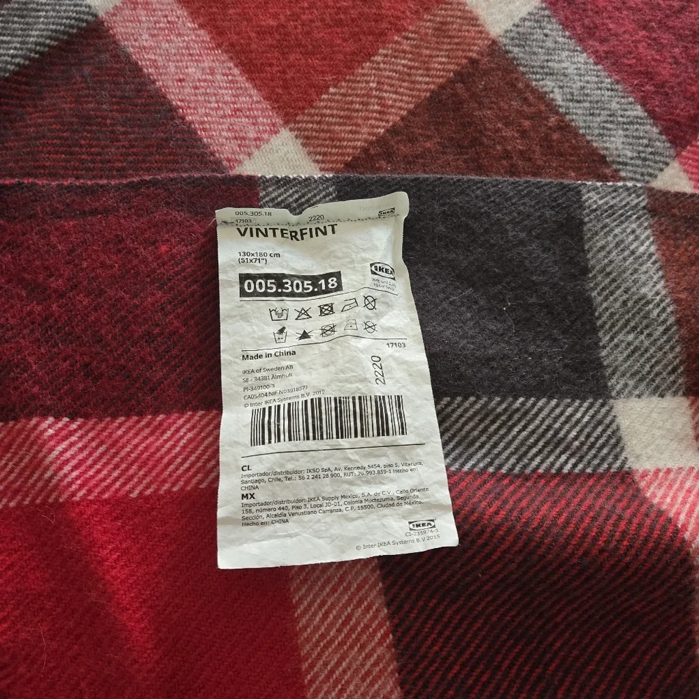 Ikea Vinterfint Wool Blend Cozy Red Plaid Boho Throw Blanket with Fringe